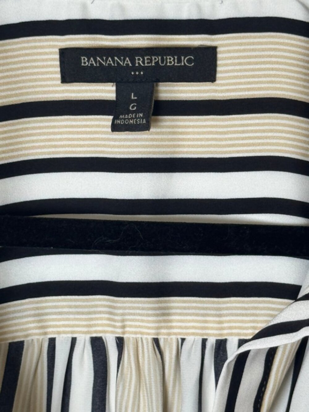 Banana Republic Large Striped Faux Satin Blouse Cream & Black Vertical Stripes - Picture 5 of 5